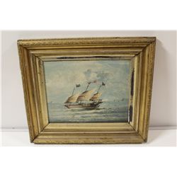 UNTITLED, OIL ON BOARD, CIRCA 1900 12" X 15" SHIP AT SEA