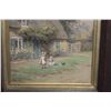 Image 2 : WATERCOLOUR, SIGNED LOWER LEFT "JR" OR "JHR" BRITISH, COTTAGE WITH TWO GIRLS AND ANIMAL 10" X 7"