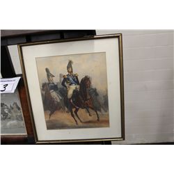 POLISH ARTIST, WATERCOLOUR. MILITARY MEN ON HORSEBACK. 9" X 8"