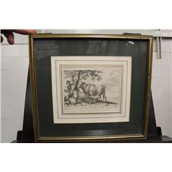 BALTARD AFTER PAINTING BY PAULUS POTTER (DUTCH 1625-1654) ETCHING OF A COW. 4" X 5.5"