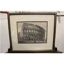 UNSIGNED ETCHING, 18TH CENTURY, VIEW OF THE COLOSSEUM. 6.5" X 9"