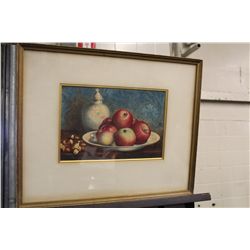 WATERCOLOUR, SIGNED MIDDLE RIGHT "J.R." ENGLISH CIRCA 1860. STILL LIFE WITH RED APPLES.