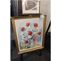 UNDETERMINABLE SIGNATURE, OIL ON CANVAS, FLOWERS IN VASE. SMALL TEAR IN CANVAS