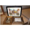 Image 1 : LOT OF 3 SMALL PRINT AND PAINTINGS. SIGNED "HILL" ONE POST CARD SIZE PRINT, CLARENCE GAGNON, RCA