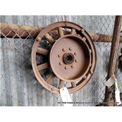 WOODEN SPOKE CAR WHEEL & WAGON TONGUE