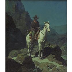 Frank Tenney Johnson-Cowboy on Horse at Night