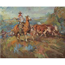 Frank B. Hoffman-Horse and Rider and Cattle