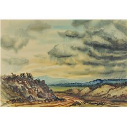 Lloyd Goff-Lava Bed Cliffs, Rio Grande Valley & Sandia Mountains