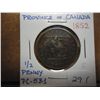 Image 1 : 1852 PROVINCE OF CANADA HALF PENNY BANK TOKEN