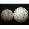 Image 1 : 1873 SEATED LIBERTY QUARTER AND 1907 BARBER HALF