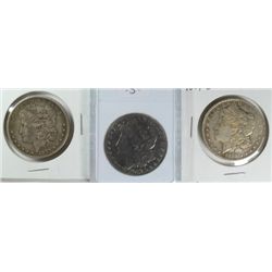 3 -- Morgan Dollars Circulated 1879-S, 1889-O, 1882.