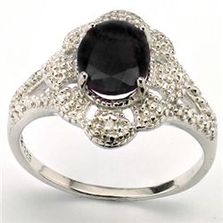 Wonderful Sapphire & Diamond 0.925 Silver Ring