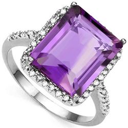 Big 8CT Amethyst & Diamond 0.925 Silver Ring