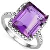 Image 1 : Big 8CT Amethyst & Diamond 0.925 Silver Ring
