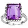 Image 2 : Big 8CT Amethyst & Diamond 0.925 Silver Ring