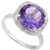 Image 1 : 11mm Round Amethyst& Diamond 0.925 Silver Ring