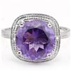 Image 2 : 11mm Round Amethyst& Diamond 0.925 Silver Ring
