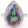 Image 3 : 10x15mm Pear Fancy Quartz & Diamond Silver Ring