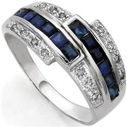 Popular 2mm/0.85CT Sapphire & Diamond Silver Ring