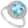 Image 1 : 7x9mm/2.2Ct Oval Blue Topaz & Diamond Silver Ring