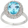 Image 2 : 7x9mm/2.2Ct Oval Blue Topaz & Diamond Silver Ring