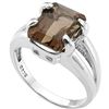 Image 1 : Charming 8x10mm Smoky Topaz, Diamond Silver Ring