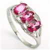 Image 1 : 4x6mm/3pcs Oval Pink Topaz, Diamond Silver Ring