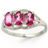 Image 2 : 4x6mm/3pcs Oval Pink Topaz, Diamond Silver Ring