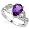Image 1 : Beautiful Pear Cut Amethyst & Diamond Silver Ring