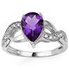 Image 2 : Beautiful Pear Cut Amethyst & Diamond Silver Ring