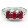 Image 2 : 4x6mm/3pcs Oval Ruby, Diamond 0.925 Silver Ring