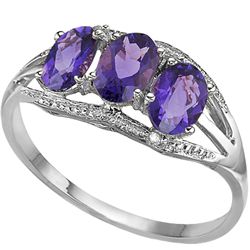 4x6mm Oval Amethyst, Diamond 0.925 Silver Ring