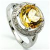 Image 1 : 10mm/3CT Golden Citrine & Diamond Silver Ring