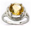 Image 2 : 10mm/3CT Golden Citrine & Diamond Silver Ring