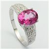 Image 1 : Amazing 7x9mm Pink Topaz & Diamond Silver Ring
