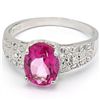 Image 2 : Amazing 7x9mm Pink Topaz & Diamond Silver Ring