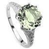 Image 1 : Beautiful 3Ct Green Amethyst & Diamond Silver Ring