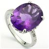 Image 1 : Elegant 12x16mm Amethyst & Diamond Silver Ring