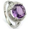 Image 1 : 10mm/3CT Round Amethyst & Diamond Silver Ring