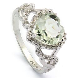 8mm/2CT Green Amethyst & Diamond Silver Ring