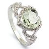Image 1 : 8mm/2CT Green Amethyst & Diamond Silver Ring