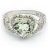 Image 2 : 8mm/2CT Green Amethyst & Diamond Silver Ring