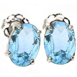 Comfortable 4x6mm Oval Blue Topaz Stud Silver Earring