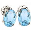 Image 1 : Comfortable 4x6mm Oval Blue Topaz Stud Silver Earring