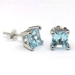 Exclusive 6mm Square Blue Topaz Stud Earring