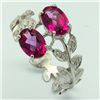 Image 1 : Fine Ruby & Diamond Leaves Band Silver Ring