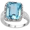 Image 2 : Octagon Blue Topaz & Diamond 0.925 Silver Ring