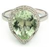 Image 2 : 10x12mm Green Amethyst & Diamond Silver Ring