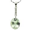 Image 1 : OVAL10X12 GREEN AMETHYST & DIAMOND SILVER PENDANT