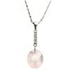 Image 2 : OVAL 10X12 ROSE QUARTZ & DIAMOND SILVER PENDANT